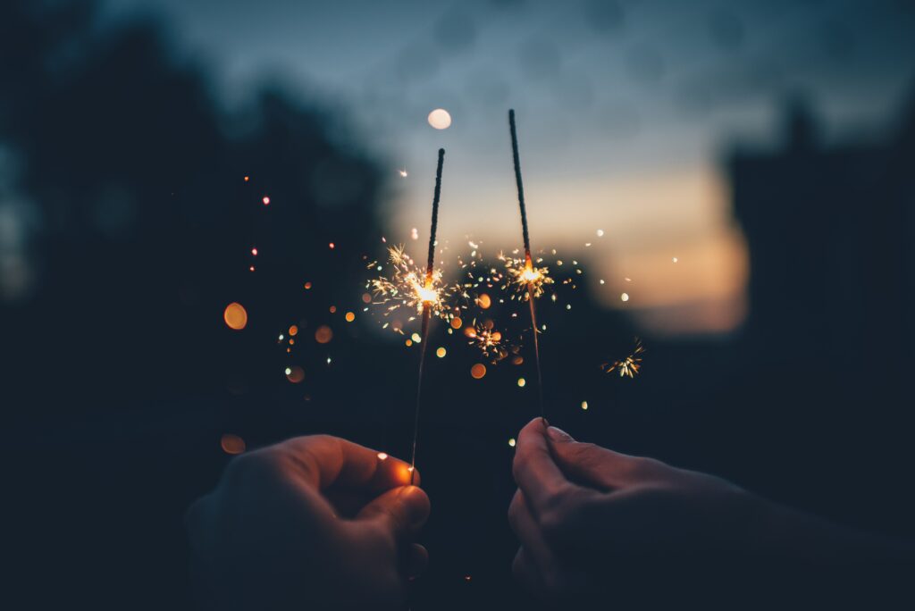Two sparklers signifying new year's celebration